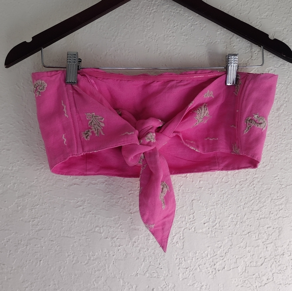 Anthropologie Maeve Linen Blend Tie Back Bandeau Top - Picture 5 of 6